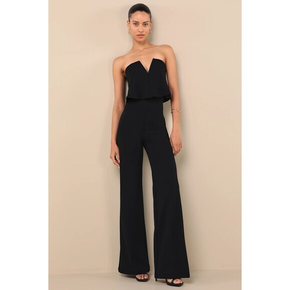 NEW Lulu's power of love black strapless jumpsuit womens size medium - Picture 1 of 7